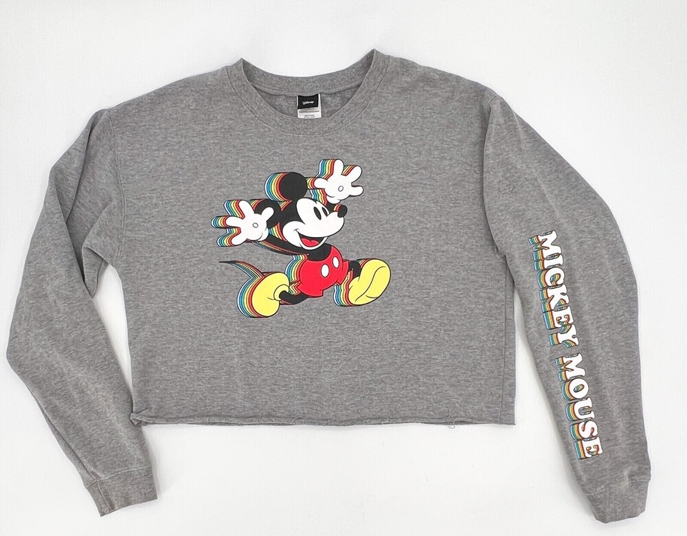 Mickey Mouse Disney Sweater Medium Sweatshirt 3-d Pride Cropped Long Sleeve